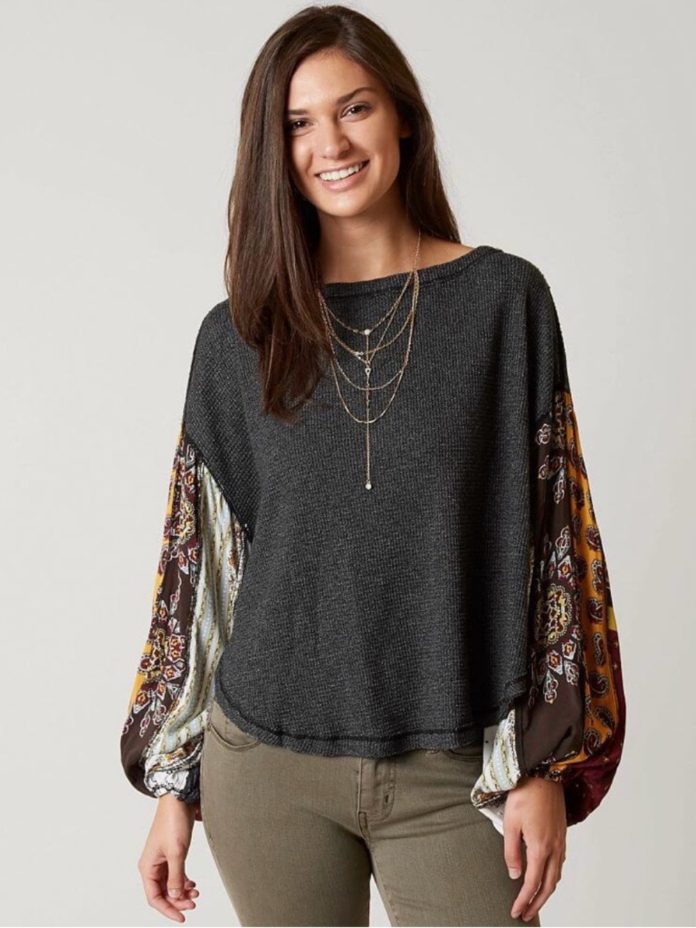 Free people we the free blossom thermal top patchwork boho size S